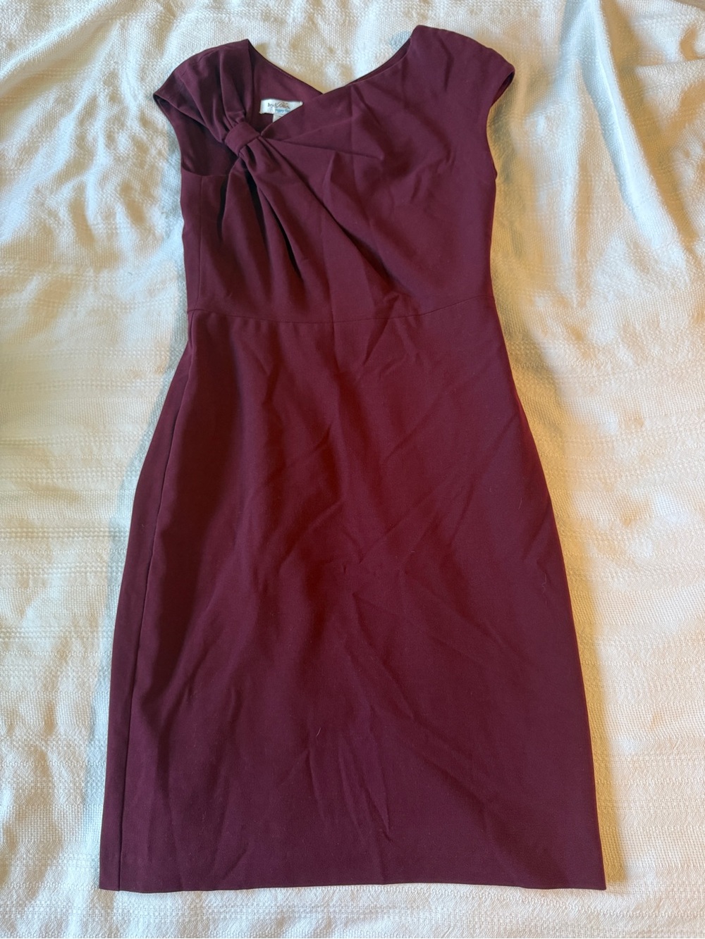 Twist-Neck Midi Dress in Deep Bordeaux